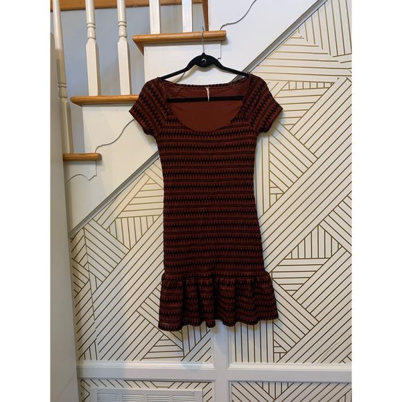 Free People Women Red and Black Peplum Dress